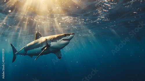 Majestic Great White Shark Powerfully Navigating the Ocean Depths