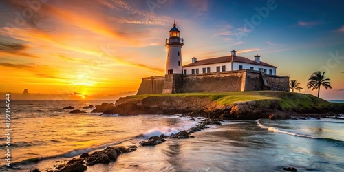 Historic architecture of Farol da Barra during sunset in Salvador, Bahia, Brazil , sunset, Farol da Barra, architecture