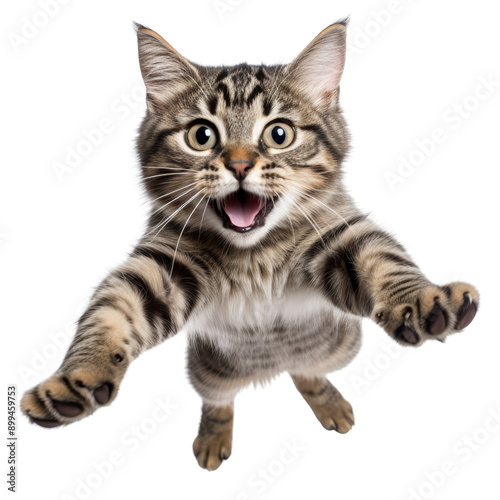 jump shorthair cat isolated on transparent background cutout