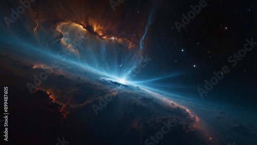 A magnificent nebula casting a shadow over a distant black hole