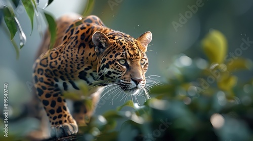 A jungle cat slinks through the undergrowth, its eyes gleaming with predatory intent.