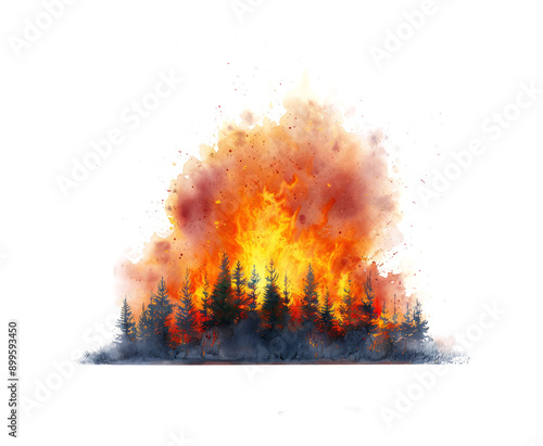 Fire burning in the forest, transparent background