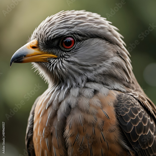 Close-up retrato pajaro anaranjado y gris