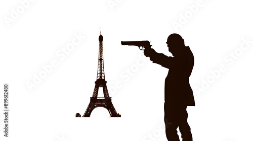 Minimalist Luger: Silhouette of a luger with the Eiffel Tower in the background on a white background.