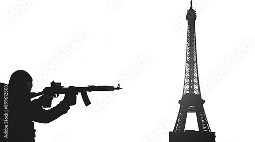 Minimalist Luger: Silhouette of a luger with the Eiffel Tower in the background on a white background.