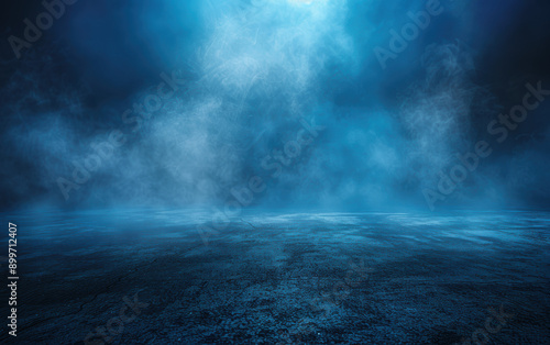 Mystical ethereal blue fog over a textured floor, creating an atmospheric and surreal background perfect for creative projects and dramatic scenes.