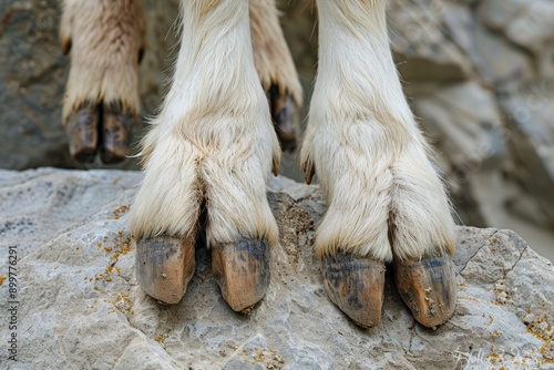 Close-up of a Mountain Goat's Hooves Resting on a Rocky Surface