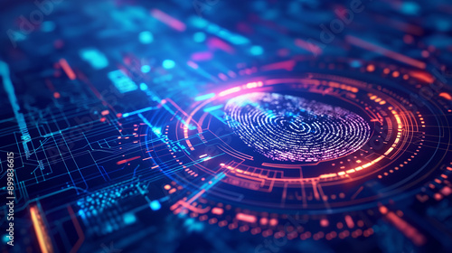 Digital fingerprint technology showcasing biometric security data with cyber scan for authentication