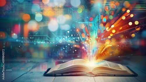 Open book with glowing pages, symbolizing effective learning and education. The image captures the essence of creativity, imagination, and the power of reading to expand horizons.