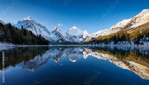 Un lago tranquilo rodeado de montañas nevadas