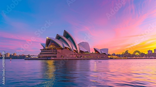 Sydney Opera House in Sydney Harbor with downtown skyline, Sydney, New South Wales, Australia