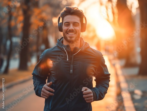 Homem correndo ao ar livre, fazendo atividade física com lindo sol ao fundo