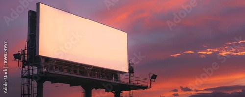 Blank billboard with no text or images against a colorful sunset sky