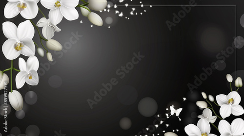 Memorial banner for a funeral service home featuring a border of white orchids. Text space available.