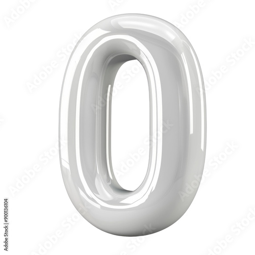 Futuristic White 3D Number Zero Symbol on transparent Background