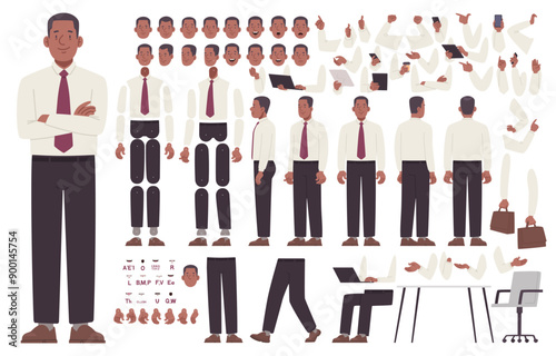 Businessman constructor set. Collection of hand and leg positions for animation and creating your own poses. DIY kit. Vector illustration