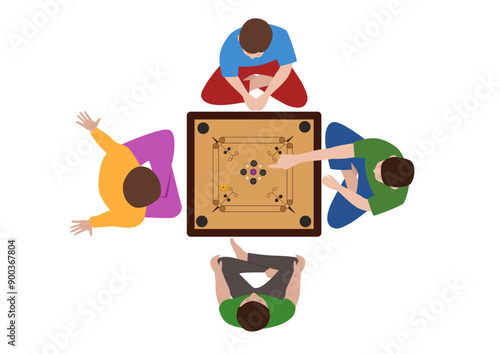 Top view of kids playing carrom