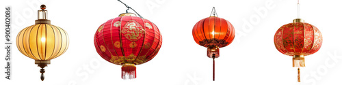 Collection of Chinese lanterns isolated on transparent or white background 