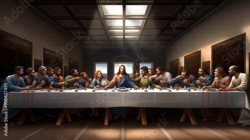 The Last Supper Depiction With Jesus and the Apostles in a Traditional Setting