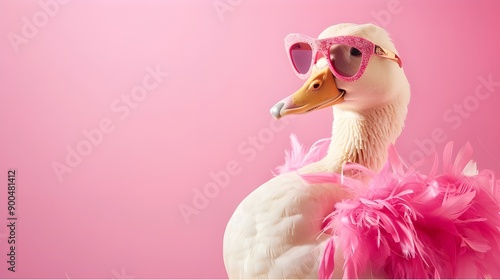 Duck in Pink Sunglasses and Feathers