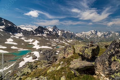 The beautiful mountains and lakes over La Thuile in a summer day