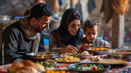 Family of Algeria. Algerian.A joyful family enjoys a traditional meal together, showcasing love and togetherness in a warm, inviting setting. #fotw