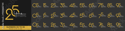 collection anniversary 15 to 95 year, creative number design vector illustration.