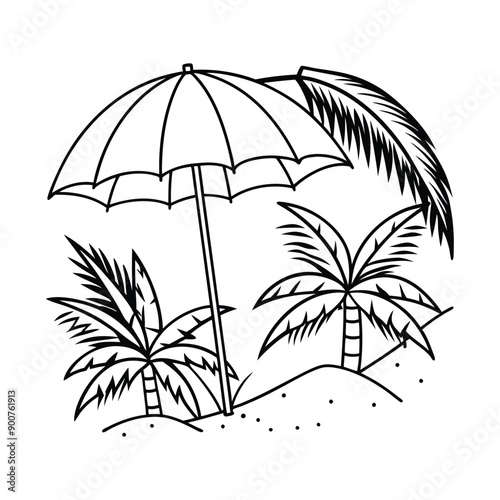 Beach umbrella bla , in tropical summer with palm tree leaves vector