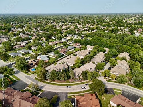 Aerial View of Sprawling Suburb with Curl Street located in Orland Park, Illinois 