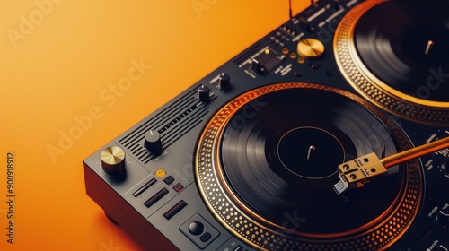 Turntable on an Orange Background