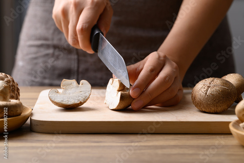 Fresh shiitake mushroom prepare for cooking, edible mushroom and food ingredient in Asian cuisine