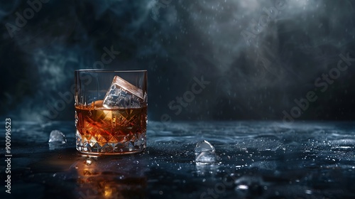 Glass of delicious Old Fashioned Cocktail on dark background : Generative AI