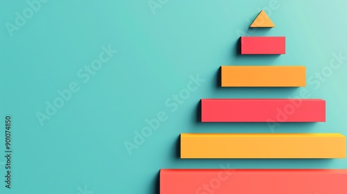 Colorful pyramid chart on a turquoise background, representing a business hierarchy, growth, or organization concept.