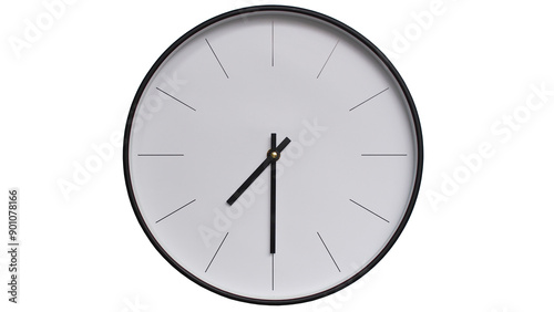 Minimalist White face and Black frame Wall Clock on White background - Perfect for Time Management and Scheduling Concepts - 7.30, 19.30