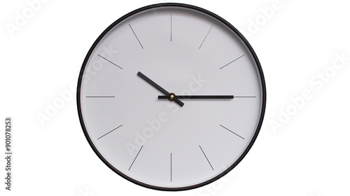 Minimalist White face and Black frame Wall Clock on White background - Perfect for Time Management and Scheduling Concepts - 10.15, 22.15