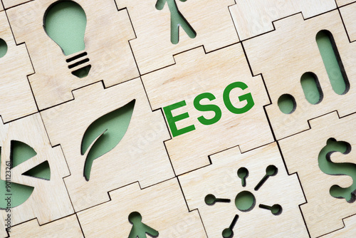 Wooden puzzle about Environmental, social, and governance ESG.