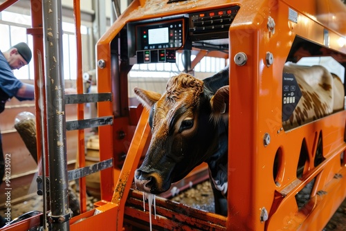 Cow in Orange Cattle Chute