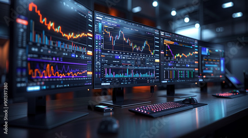 A bustling forex trading room. Screens displaying currency pairs like EUR/USD, GBP/JPY, and USD/JPY with real-time exchange rates.