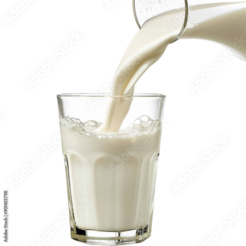 A glass of refreshing milk being poured, showcasing freshness and healthy nutrition. Ideal for dairy product advertisements.