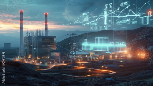 Electric Dreams Futuristic Power Complex at Twilight with Sustainable Solutions