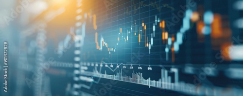 Close-up view of a financial data chart showing market analytics and stock trading trends with a blurred background.