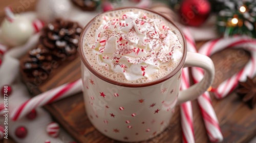 winter beverage trends, indulge in peppermint hot chocolate in a festive mug, a tempting drink for the winter season to warm up chilly days