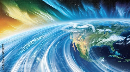 Diagram of the jet stream, illustrating its role in influencing weather patterns and climate.