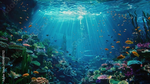 Marine Ecosystem: Encompasses oceanic habitats such as coral reefs, kelp forests, and deep-sea regions, crucial for supporting and sustaining diverse marine species and ecological functions. 