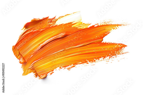 orange grunge brush strokes of oil paint abstract isolated on transparent or white background