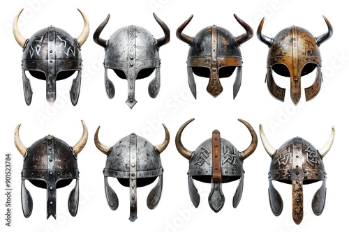 set of warrior helmet on transparent background