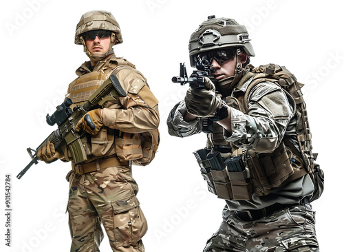 Pack of soldier armed and vigilant stands ready to defend and protect set