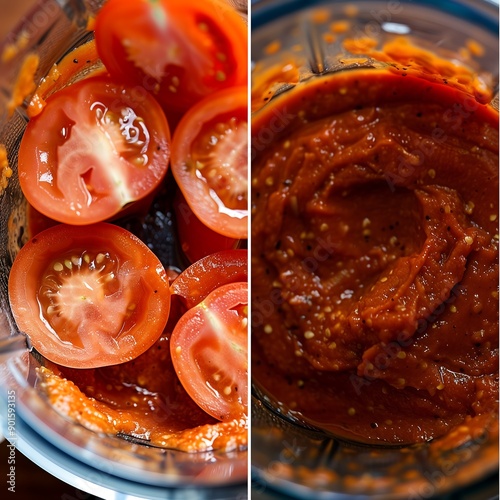 tomatoes in blender before and after blending