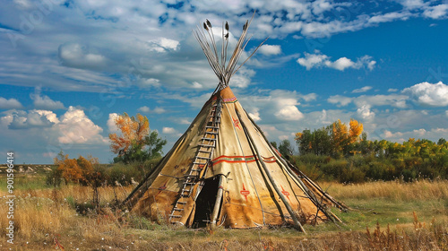 Native american indian wigwam in the prairie.