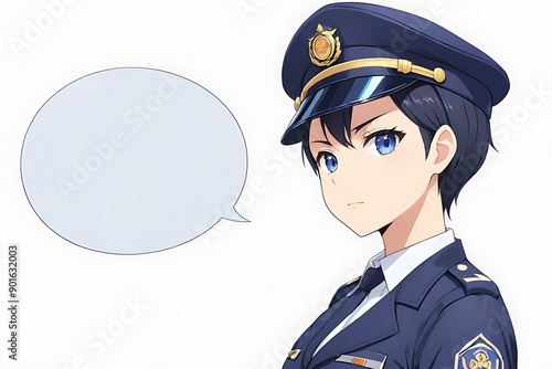 空白の吹き出しを持つアニメ警察官の女の子、多用途の法執行キャラクター